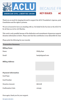 ACLU donation confirmation